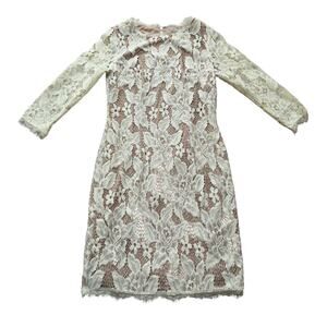 Adrianna Papell Ivory Lace Sheath Dress 3/4 Sleeve Cocktail Wedding Dress